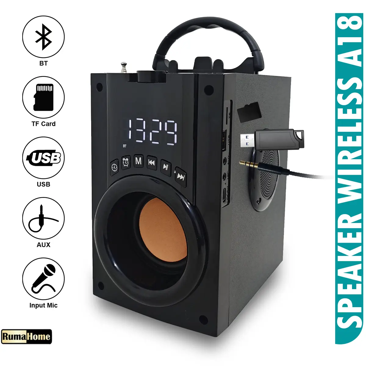 Bluetooth Speaker A18 Portable Baterai bisa di charge Karaoke Radio FM TF Card USB subwoofer stereo garansi 1 tahun