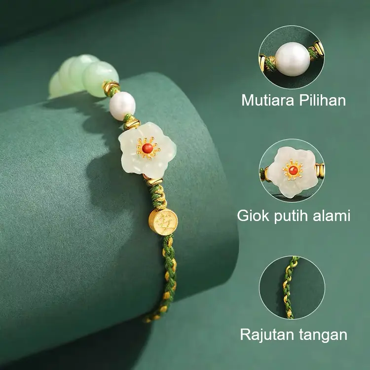 【Promo 6.6】Gelang Giok Hotan Pembawa Keberuntungan & Kedamaian - Gelang Kepang Elegan 3