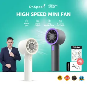 【Exclusive Steven Stenly 】Dr.Spock Mini kipas Strong Wind 5 Level / 100 Gear Wind kipas angin Digital Display Adjustable Turbo kipas tangan untuk olahraga luar ruangan dan pendinginan cepat jet Led Ungu Portable fan
