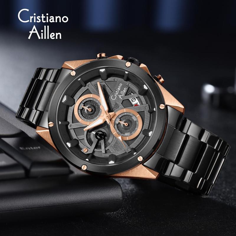 CristianoAillenJamTanganPriaAnalog8895RantaiStainlessSteelChronographKacaSapphireWaterResistant3ATMWatchesWaterproof 2