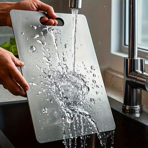Tabla de cortar de acero de titanio de alta calidad, acero inoxidable de grado alimenticio de doble cara, superficie lisa, duradera y fácil de limpiar
