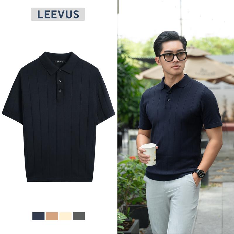 [TẶNG HỘP CHO ĐƠN TỪ 499K] Áo polo LEN DỆT KIM nam STRIPED RENEW Knit vải dệt jersey phối màu neutral thanh lịch LEEVUS APL338