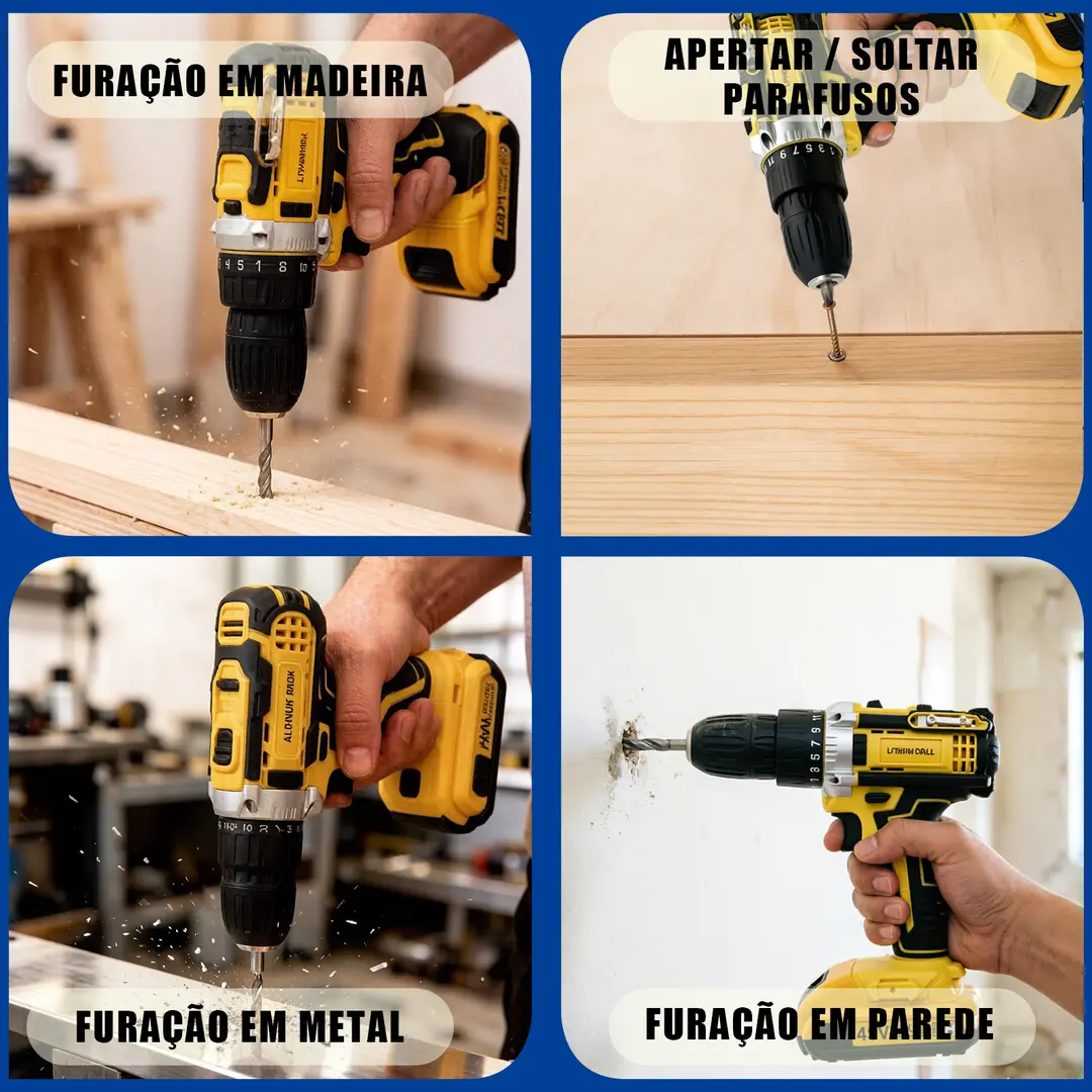 Parafusadeira Furadeira 48V 2 Baterias Com Maleta e Acessórios Completo