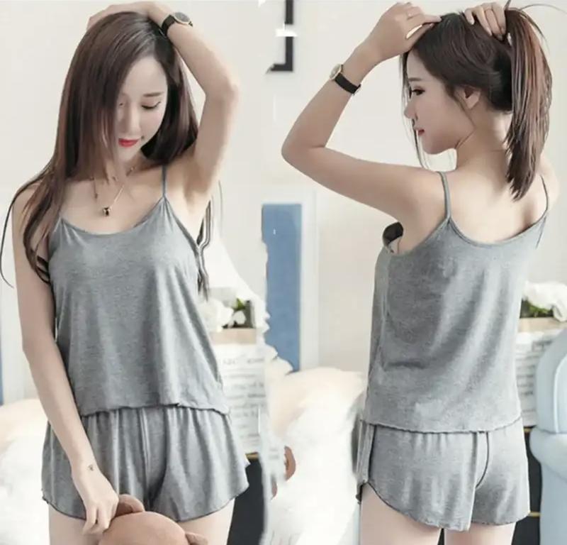 Product Introduction of Women Camisole + Short Pants Loungewear Pyjamas Comfy Milk Silk 9