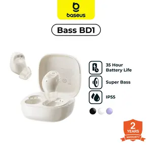 Baseus BD1 TWS Mini Bass EarphoneS | Clear Audio | Beans Earbuds | Ergonomic Design | Bluetooth 5.4 | IPX55 Water Resistant | 35 Jam Play Time | 40mAh Battery | Garansi 2 Tahun