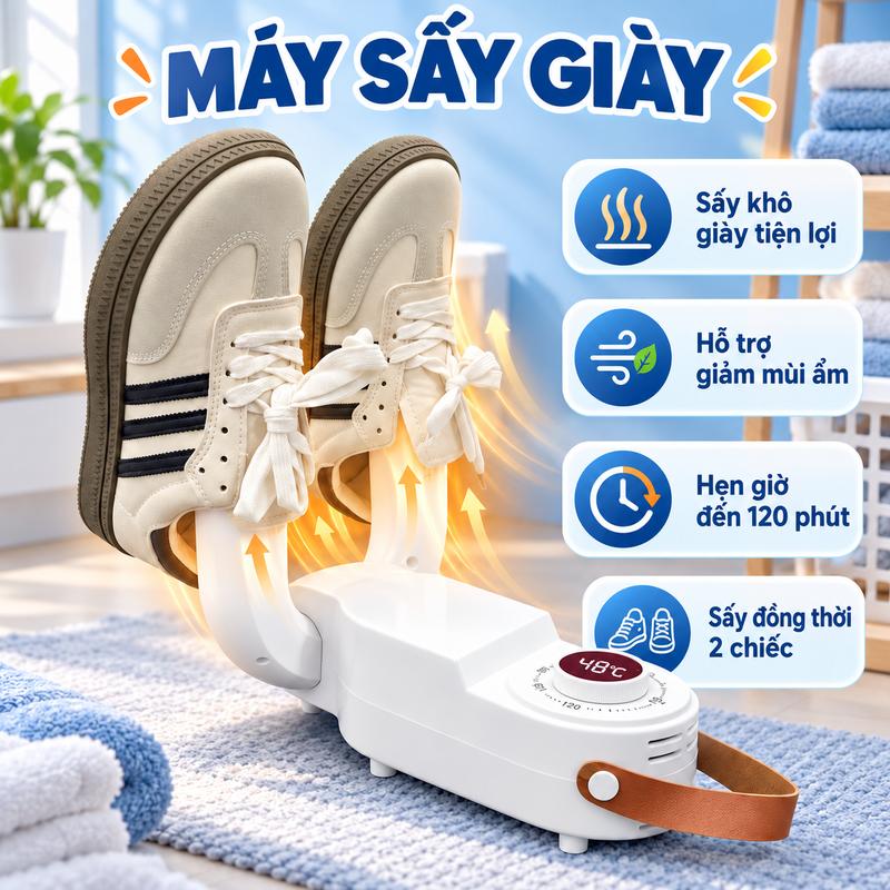 Máy Sấy Giày Gấp Gọn Khử Mùi Bằng Tia UV Cực Tím Thông Minh Có Hiển Thị Nhiệt Độ, Máy Sấy Khô Tất Đa Năng