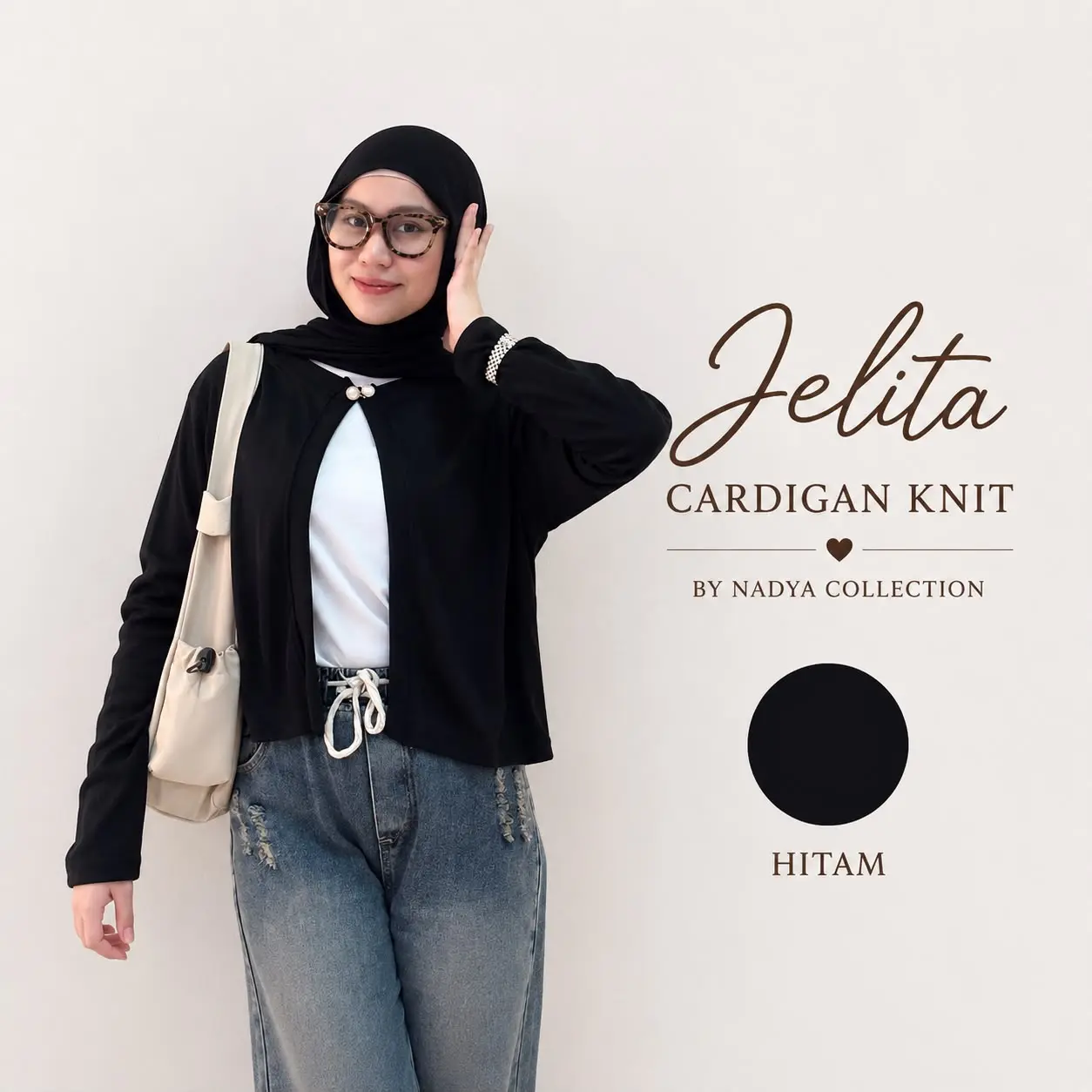 Nadya Collection Jelita Outer Cardigan Knit Rib Premium Wanita Bahan Tebal Adem 3 Pilihan Ukuran Muslim Atasan Panjang Kardigan Hitam Basic untuk Penampilan Elegan dan Nyaman