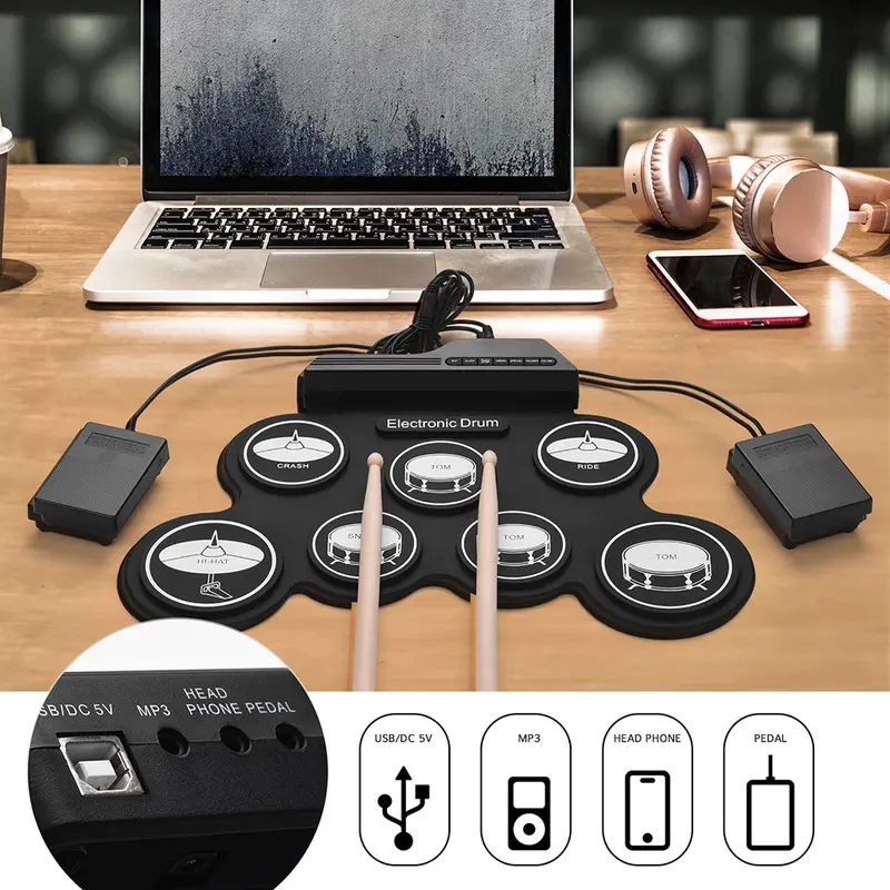 Drum Perkusi Elektrik Portable DTX 7 Pad Usb Power 0