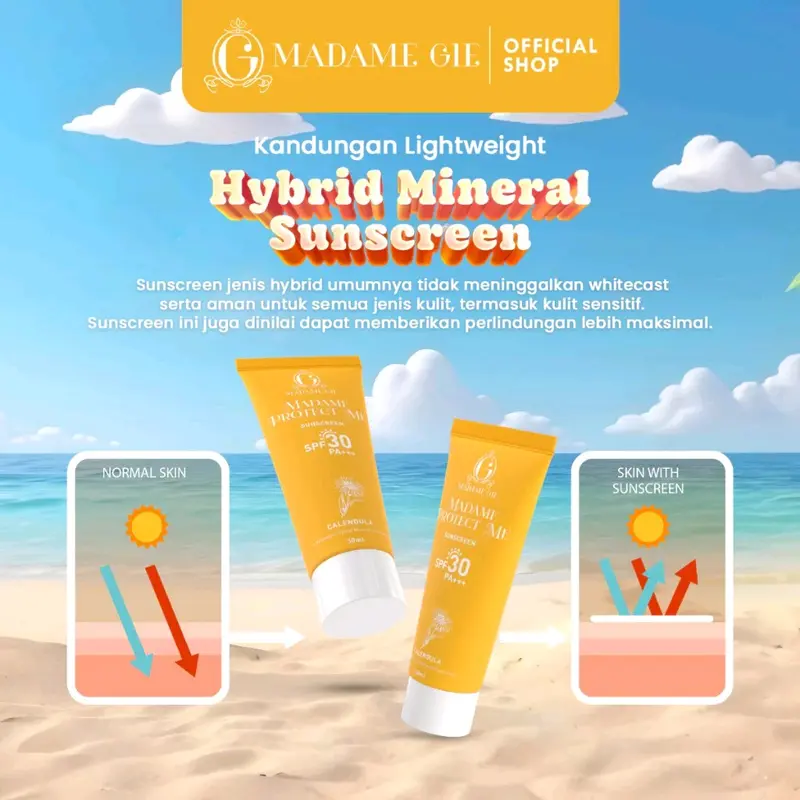 Paket Usaha Sunscreen Madame Gie Dapat 10pcs Formula Lama 50 ML, Protect Me Sunscreen With Callendula 1