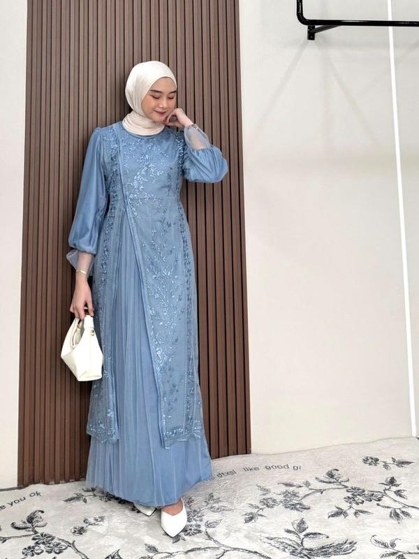 KINARA DRESS SILK MIX TILLE GARDEN BUSUI FRIENDLY Wanita Muslim Dewasa Kondangan Pesta Gamis Remaja 3