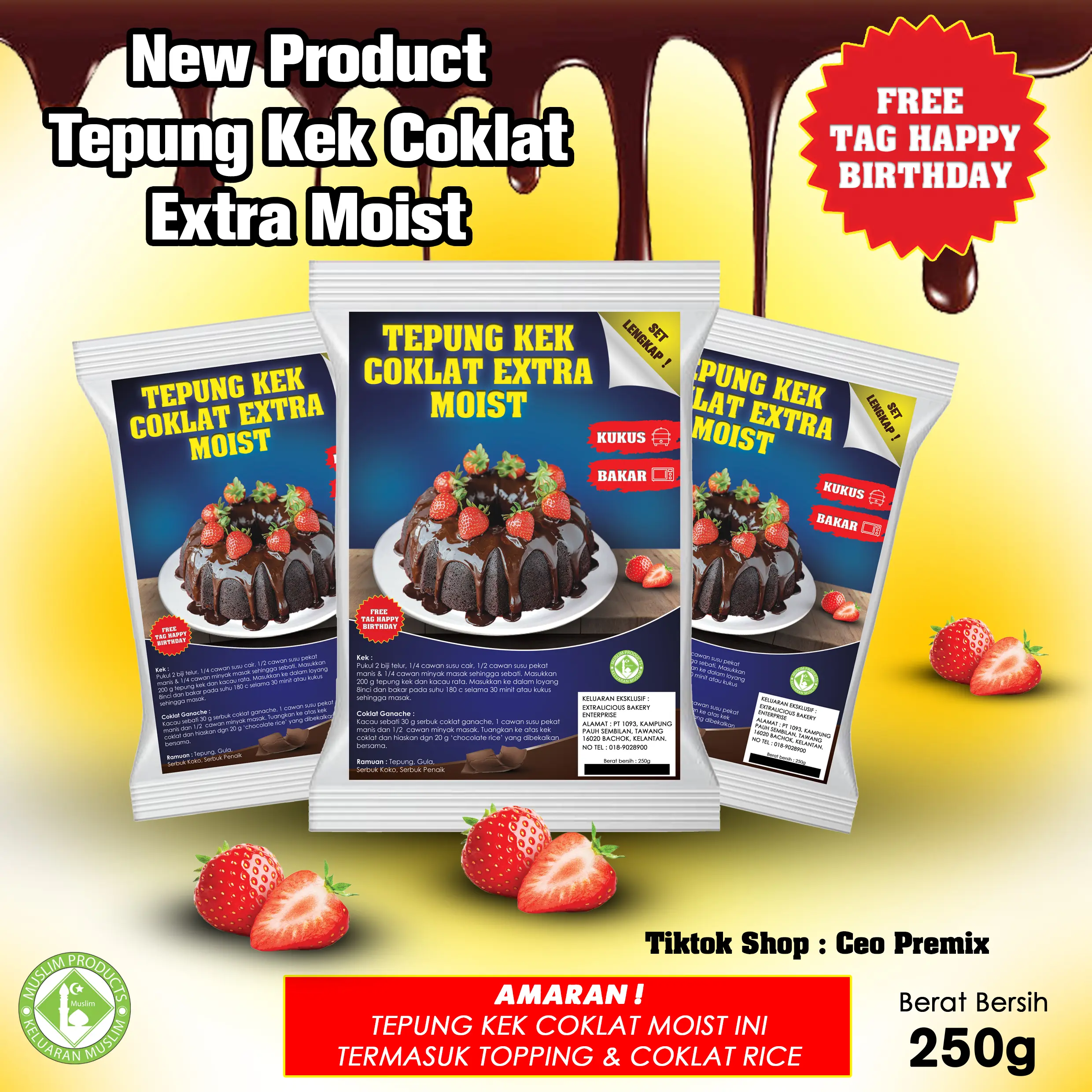 TEPUNG KEK COKLAT EXTRA MOIST (HAPPY BIRTHDAY)