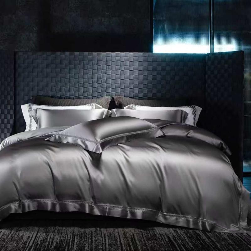 Bộ chăn ga gối tencel lụa tơ tằm cao cấp new 4 món viền ren sang trọng