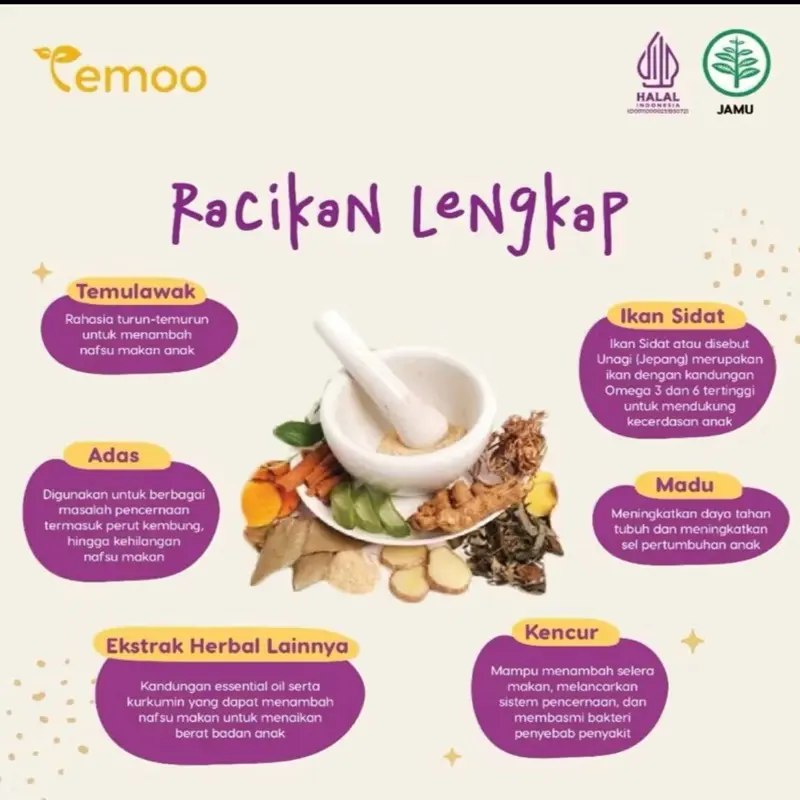 Temoo Hap Hap Madu Jamu Anak - Vitamin Menambah Nafsu Makan & Otak Cerdas 85gr - Sirup Alami untuk Anak 3