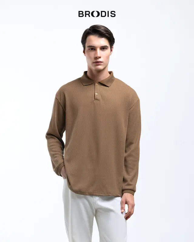 Broodis Kaos Polo Shirt Pria Kerah Knit HAKONE BROWN Lengan Panjang Casual Baju Fit Slim Basic Long Sleeve 0