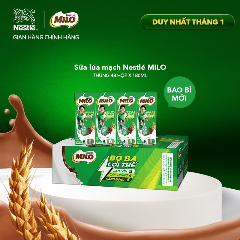  Nestlé VN Sữa lúa mạch Nestlé MILO thùng 12 lốc có màng co x 4 hộp x 180ml 