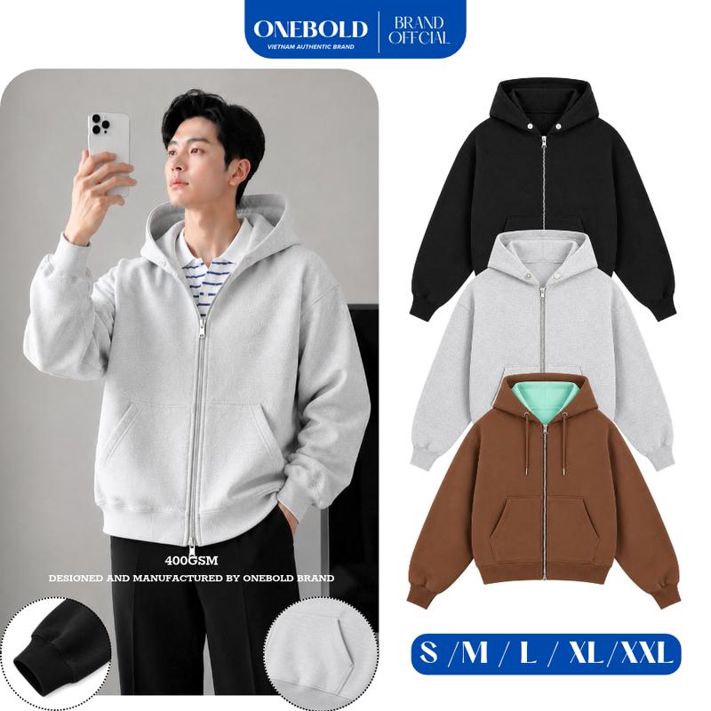 Áo Khoác HOODIE ZIP Nỉ CHÂN CUA Brand ONEBOLD 400GSM, Áo Khoác "NỈ CHÂN CUA Khóa 2 Đầu YKK" Form Boxy Rộng Nam Nữ Nón To Cúc Bấm Cổ