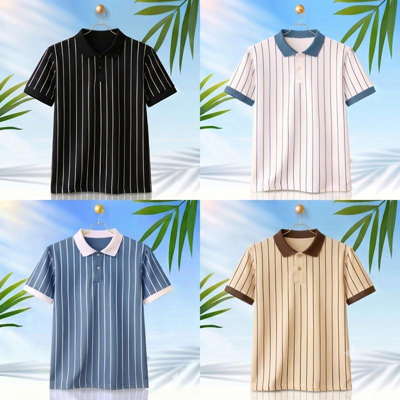 Áo thun polo nam vải thun cá sấu kiểu dáng kẻ sọc Everest Nhiều màu Menswear Top Có Cổ Shirt Cộc Tay