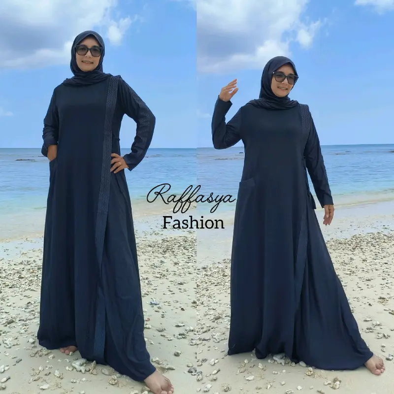 GAMIS ABAYA TURKEY CERRUTY KELILING BORDIR DEPAN BELAKANG SEAN GOLD DAN FULL HITAM 1