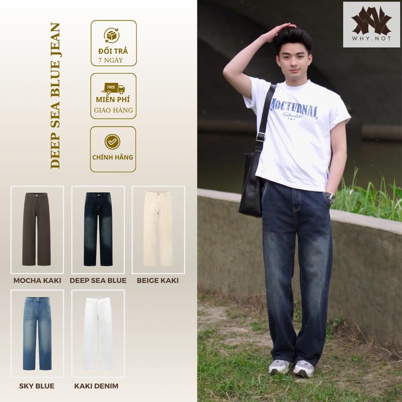 [WHY.NOT] Quần Jean Suông Rộng Deep Sea BLue Túi Chéo - Quần KaKi Trắng - Quần Jean Suông Nam Nữ - Quần Bò Ống Rộng