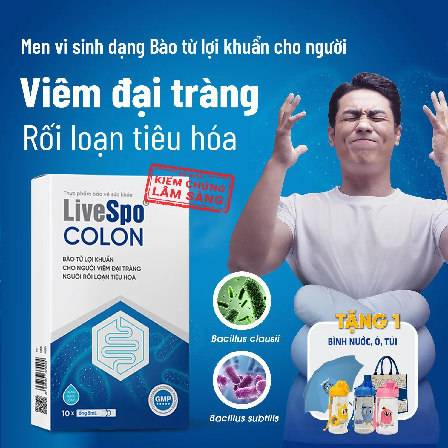 Men vi sinh dùng cho Viêm Đại Tràng, Táo bón, Tiêu chảy - LiveSpo COLON 3 tỷ bào tử lợi khuẩn (Hộp 10 ống x 5ml)
