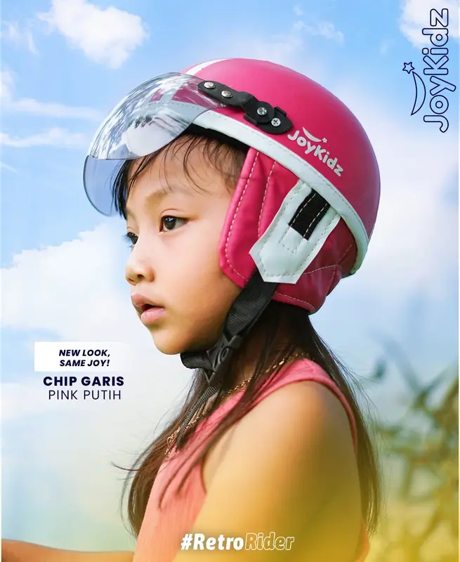 Helm Anak Retro Chips Untuk Usia 1-5 Tahun Polos Garis Cream Coklat Free Kaca SNI 0