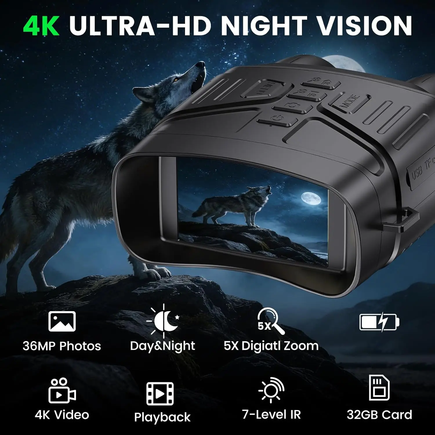 PermataMall - Teropong Night Vision 4K | Binocular IR 5x Zoom | Kamera Malam 3 Inch