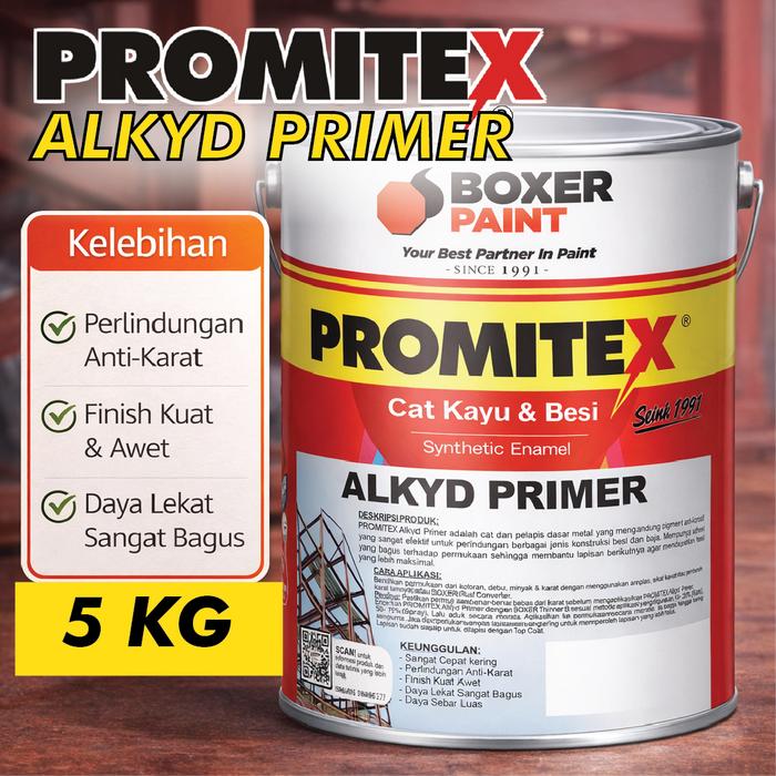 Gambar (5 KG) Cat Dasar Anti- Karat PROMITEX Alkyd Primer Meni Besi Zinc Chromate - Red dari Boxer Paint Official Store Kab. Sidoarjo Tokopedia