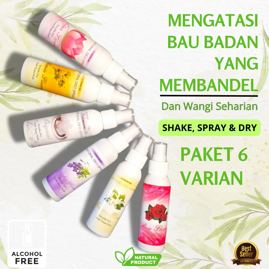 Paket 6 Botol 100ml NATURAL DEODORANT TAWAS SPRAY ORGANIK PENGHILANG BAU BADAN KETIAK ALAMI BY LCW