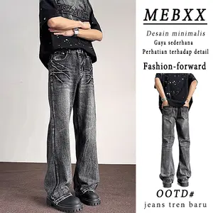 Jeans pria hitam- Desain busanaCelana lebar berpotongan vintage yang dicuci