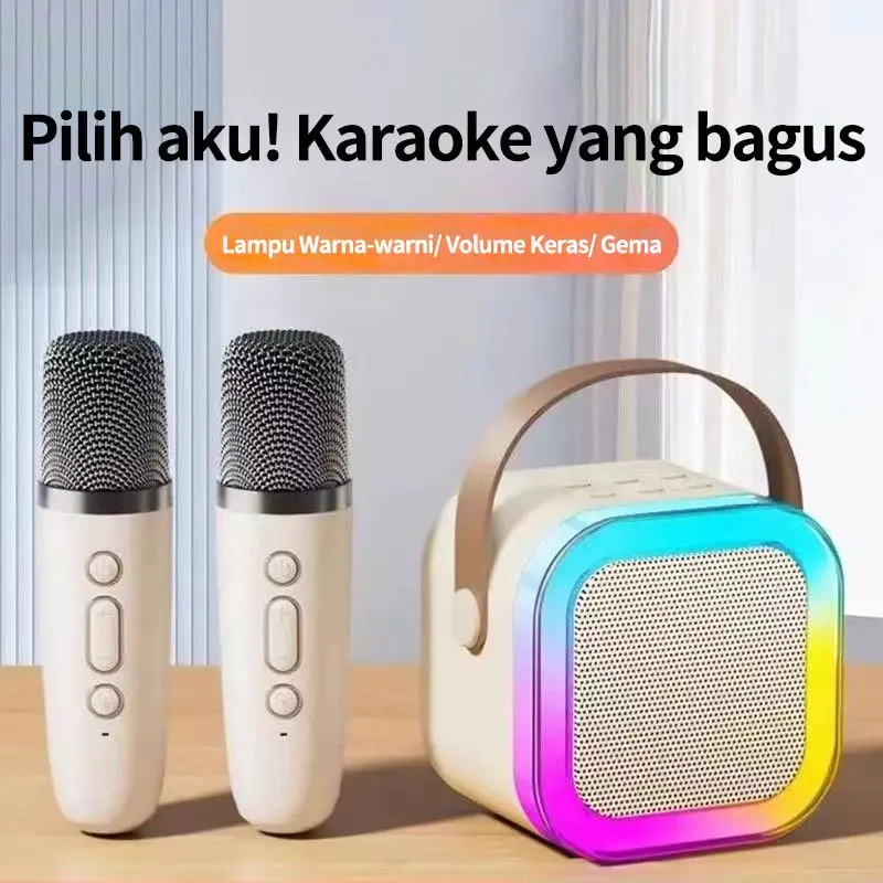 [COD&Local Delivery] Speaker Karaoke Bluetooth Mini dengan 2 Mikrofon - Mikrofon Nirkabel dan Mikrofon Bass speaker konten mikrofon karaoke Microphone Wireless 4