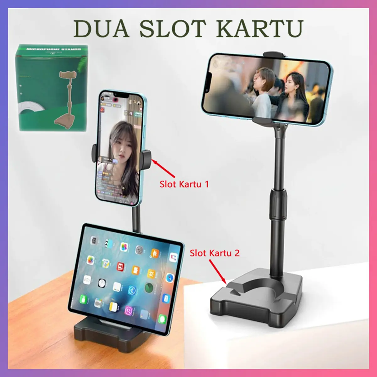 2IN1 Standing Holder HP Penyangga Broadcasting Putar 360 Desktop Untuk Meeting Review Vlog