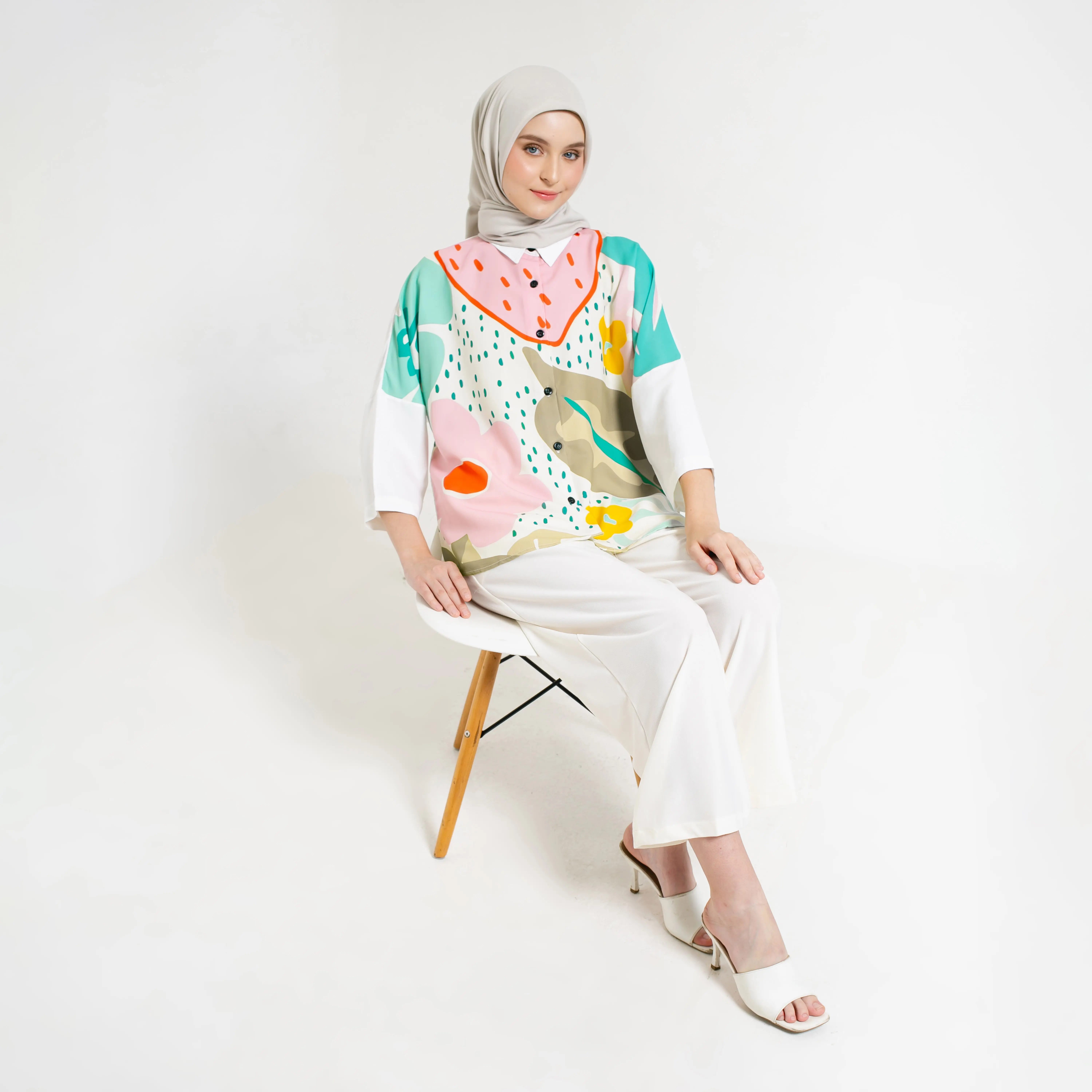 Kemeja Oversize Motif Campuran Print Ameela.KL