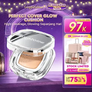 Glad2Glow Perfect Glow Cover Cushion Foundation Coverage Tinggi Glow Natural Anti Oksidasi Tahan Lama Texture Ringan Tidak Lengket Pore Blurring Kulit Halus Flawless Sehari Penuh Untuk Semua Jenis Kulit