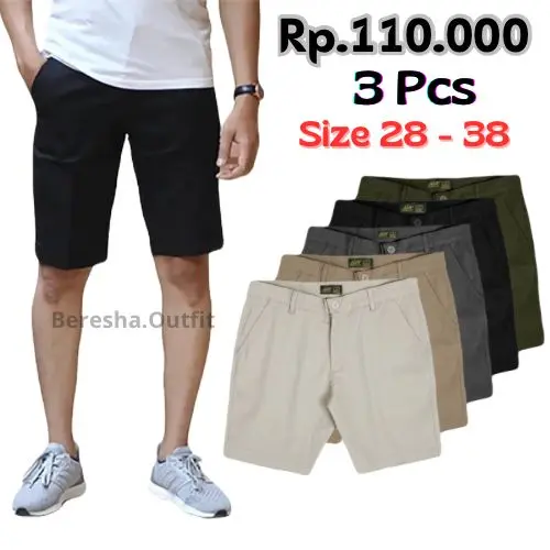 110 Ribu 3 Pcs Celana Chinos Pendek Pria Chino Pants Bahan Katun Drill Kualitas Premium 0