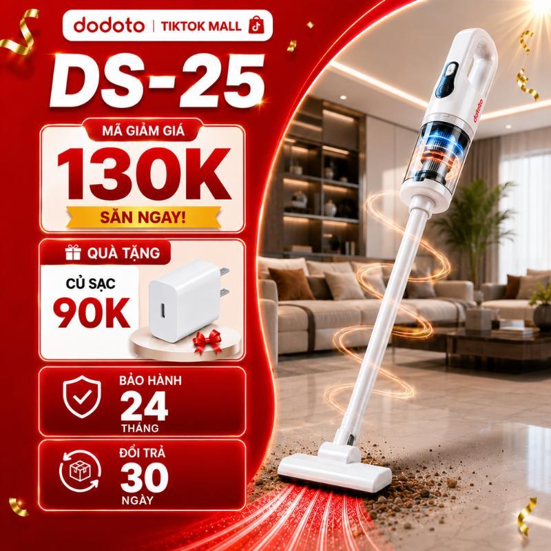 máy hút bụi sàn nhà cầm tay không dây DS-25 dodoto - hút giường nệm, ô tô, gọn nhẹ, đầu lọc hepa 3 lớp ngăn bụi, lọc bụi mịn tốt, bảo hành 24 tháng