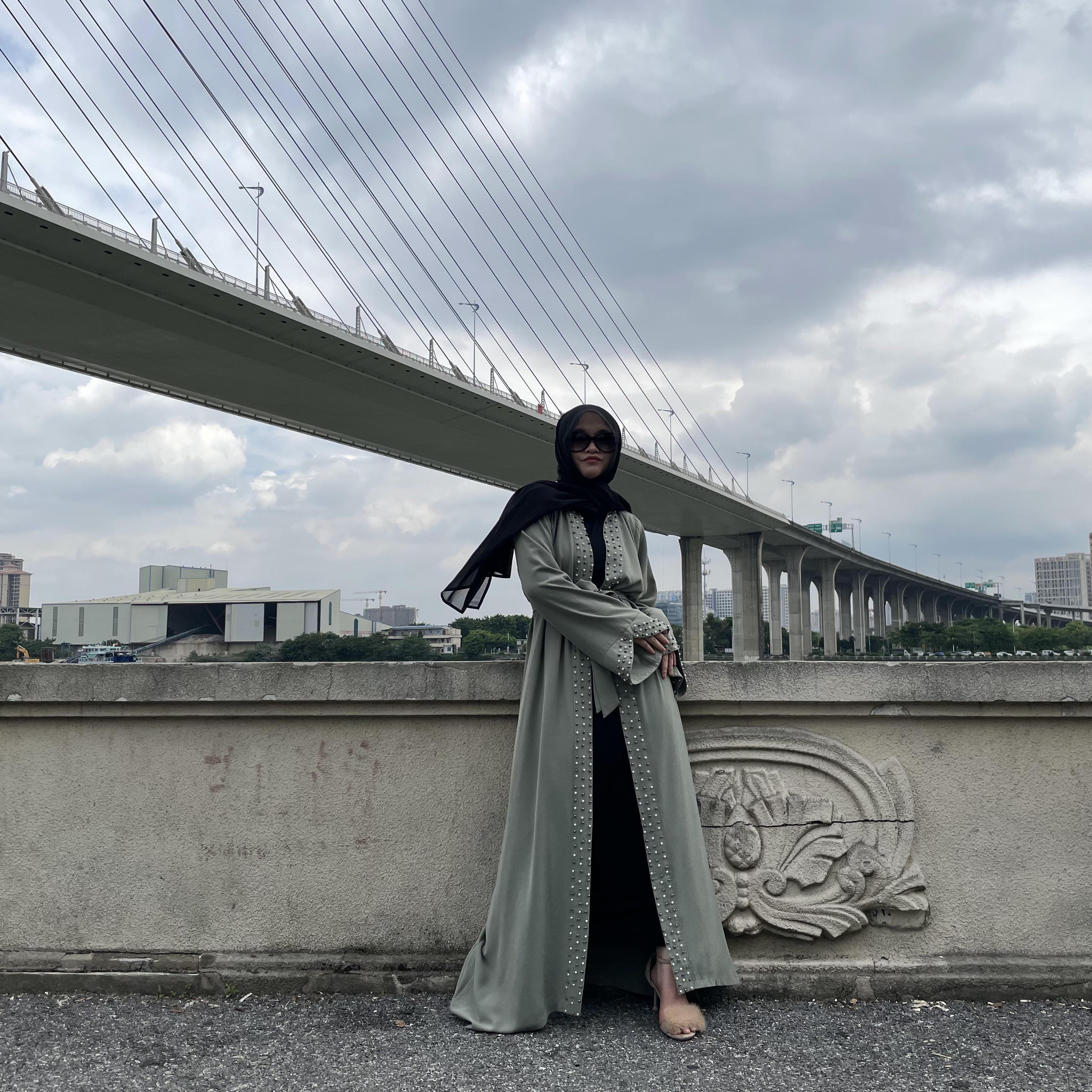 1838#Middle East Eid Muslim Fashion Pearls Kimono Modest Elegant Cardigan Dubai Abaya - CHAOMENG MUSLIM SHOP