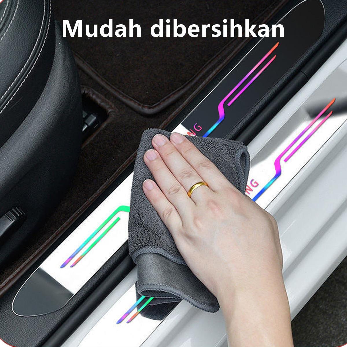 [Meta] 4pcs Stiker pelindung ambang batas Stiker pelindung alas kaki lantai pintu mobil Stiker laser mobil Stiker pelindung ambang batas Aksesori mobil Car Akrilik Kain