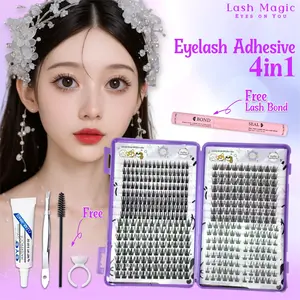 EYELASH EXTENSION CLUSTER INDIVIDUAL + LASH BOND FREE 4IN1 LEM GLUE PINSET BRUSH CUP & PINSET Bulu Mata Palsu Natural PREMIUM TEBAL LEMBUT + LEM Dapat Digunakan Kembali 10-13mm Keriting  Bulu Mata Palsu Premium DOUYIN Single Cluster Double LASH