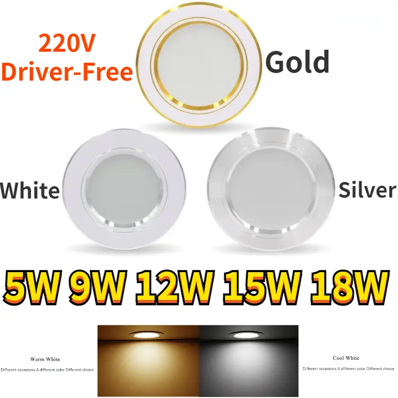 BIA Led Downlight, Round Ceiling Light, Recessed Downlight, 5W, 9W, 12W, 15W, 18W, Gold Shell, Silver Shell, White Shell, Warm Light, White Light, 3.5 Inches, 4 Inches, 4.13 Inches, 4.5 Inches, 5.7 Inches
