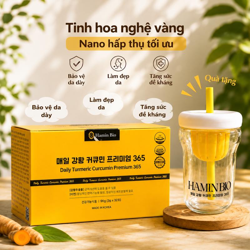 B90. Nghệ Nano Curcumin Hamin Bio 365 Premium Hàn Quốc ( Hộp 32 tép )- TẶNG CỐC - Hỗ Trợ Tăng Cường Sức Khỏe