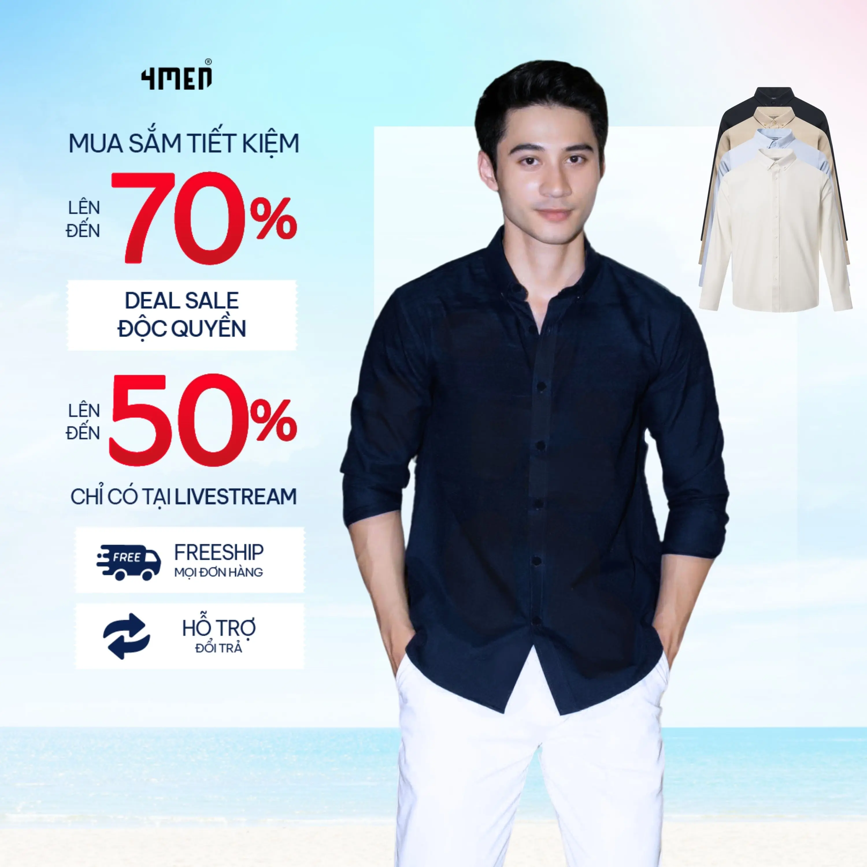 Áo Sơ Mi Nam Tay Dài 4MEN SM158 Vải Oxford Trơn Form Regular Trẻ Trung, Thanh Lịch, Kem Basic, Dễ Phối sominam dep Shirt Menswear