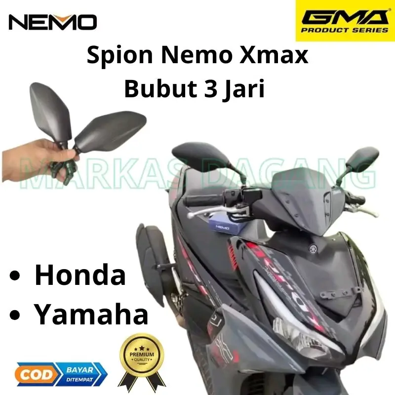 Spion Bubut 3 Jari Original Xmax Nemo Spion Bubut Tangkai Pendek Spion Down Size Universal Semua Motor Honda & Yamaha Motorcycle 8