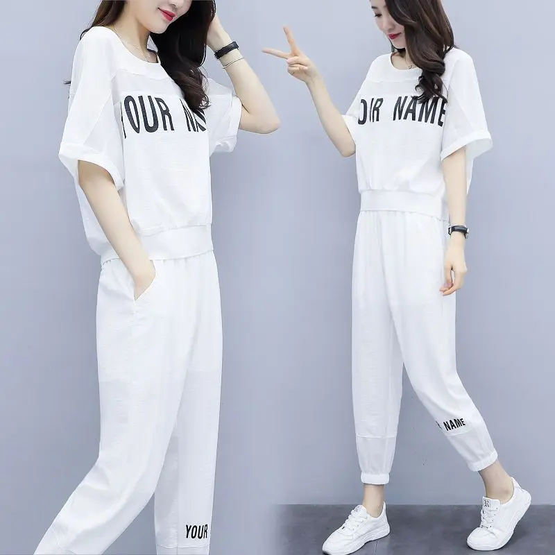 Bộ Đồ Thể Thao Thường Ngày Cho Nữ, Phong Cách Hàn Quốc Mùa Hè, Ngoại Cỡ, Dành Cho Cô Gái Béo, Dáng Rộng Vừa Vặn, Bó Sát Và Thời Trang, Bộ Đồ Hai Mảnh ngắn Tay, Hàng Mới Về Women Áo Top Polo Quần