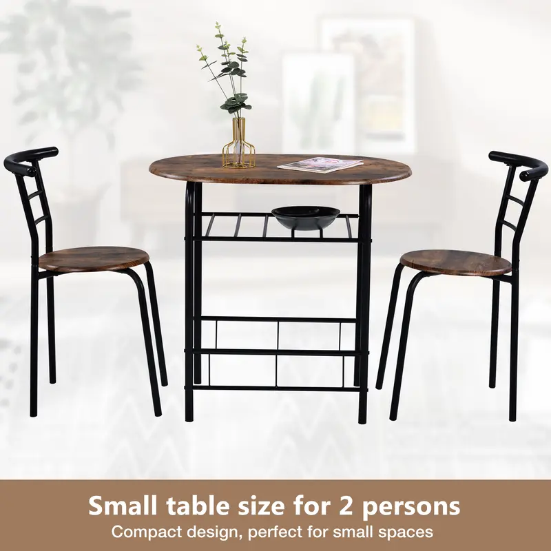 Dining Table & Chairs Set, 1 Table 2 Chairs Kitchen and Dining Room Furniture Kitchen Table Metal Frame Table for Small Space, Apartment 3
