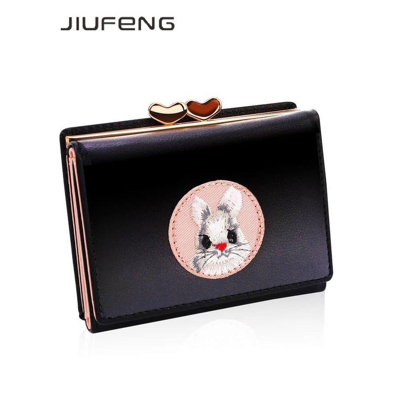 JIUFENG Dompet Pendek Wanita Dompet Serbaguna Hewan Bordir Billfold Pemegang Kartu Kredit 2