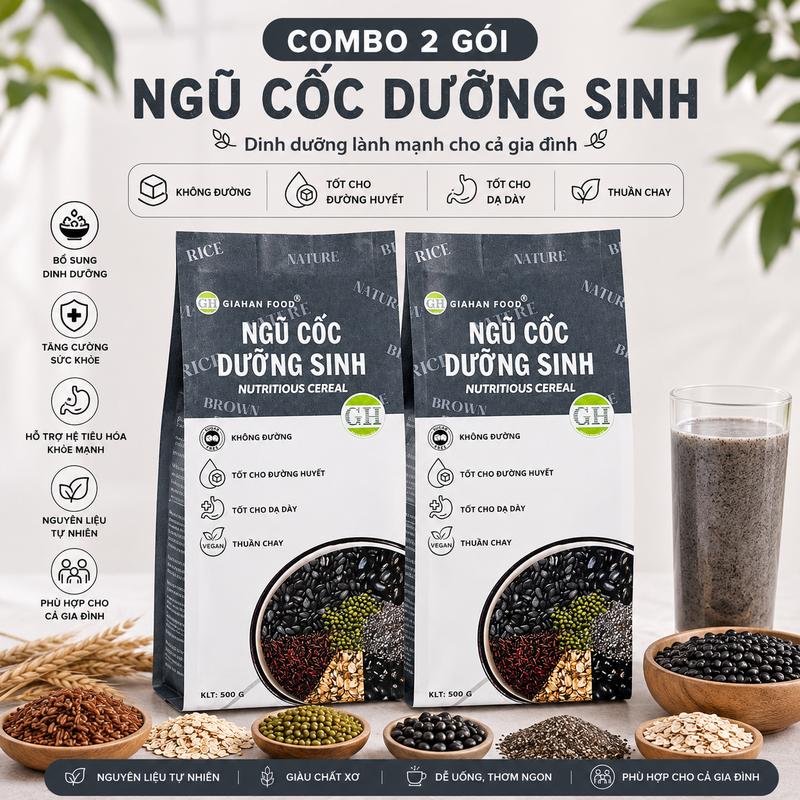 Combo 2 gói Ngũ cốc mè đen , đậu đen xanh lòng, hạt chia chia Giahan Food 500g