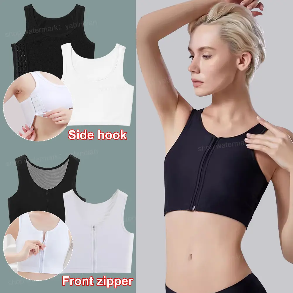 Side Hook/Front Zipper Breast Binder Bra Tomboy Chest Binder Seamless Breathable Super Thin Sports Bra Vest Women Underwear
