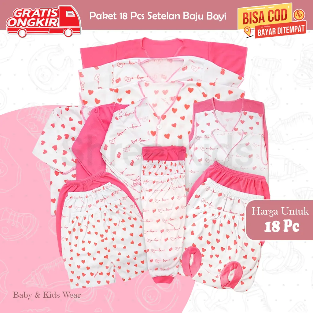 Paket 18pcs Setelan Baju Bayi Celana Bayi Baru Lahir Gift Set Baby Serian Pink SNI SR 40