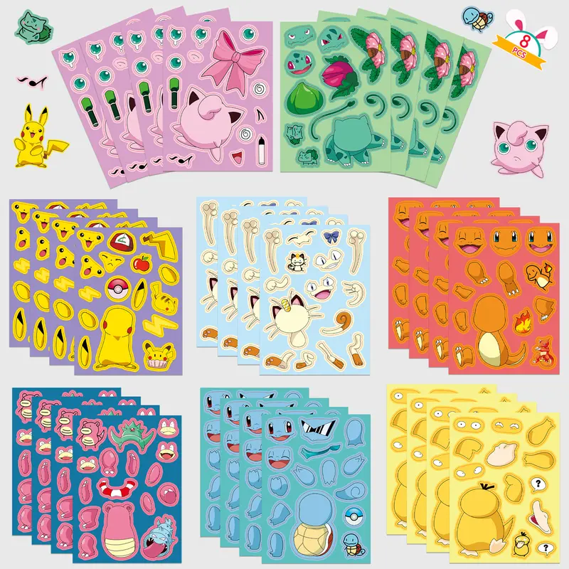 1/8 Sheets Pokemon Make A Face Funny Stickers For DIY Phone Laptop ...