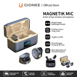 Gionee Q8 Mikrofon Klip Nirkabel Magnetik, Mikrofon Klip Dual Channel, Plug and Play HP, Mikrofon Klip HP dengan Kotak Pengisian, Cocok untuk Siaran Langsung YouTube, TikTok, Facebook, Perekaman Video Vlog, Peredam Kebisingan, Sinkronisasi Otomatis